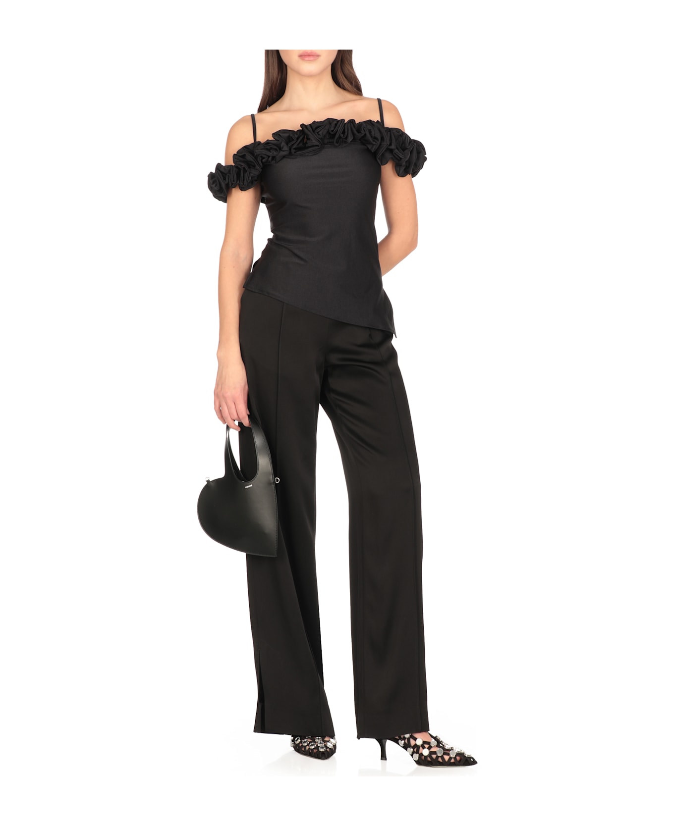 Coperni Stretch Jersey Top With Ruffles - Black