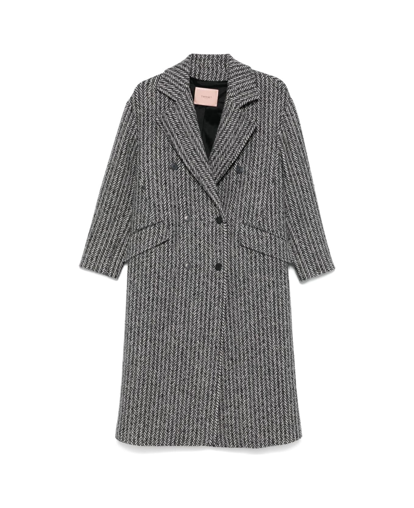 TwinSet Stripes Coat - Snow Black