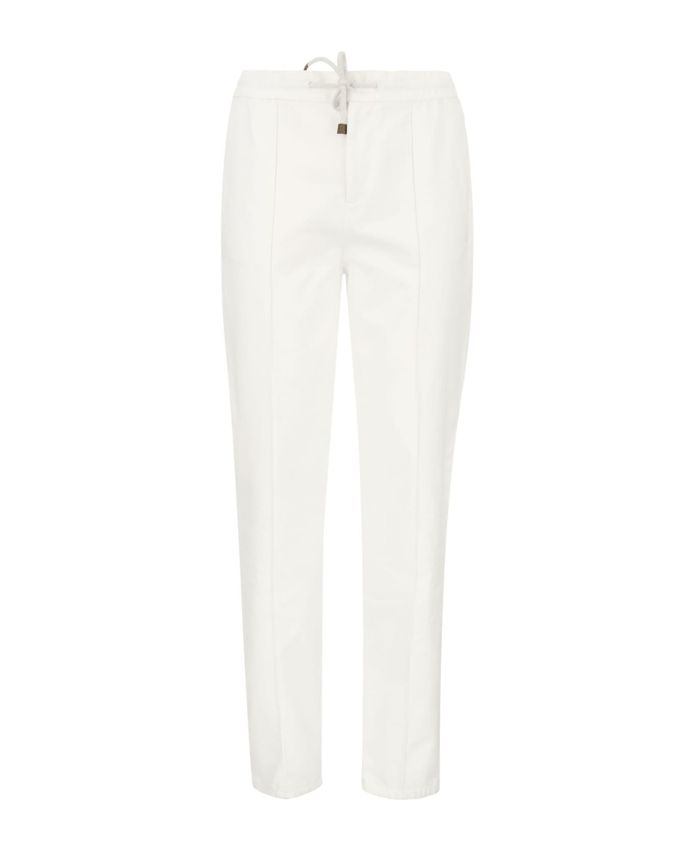 Brunello Cucinelli Easy Fit Cotton Trousers With Crête - White