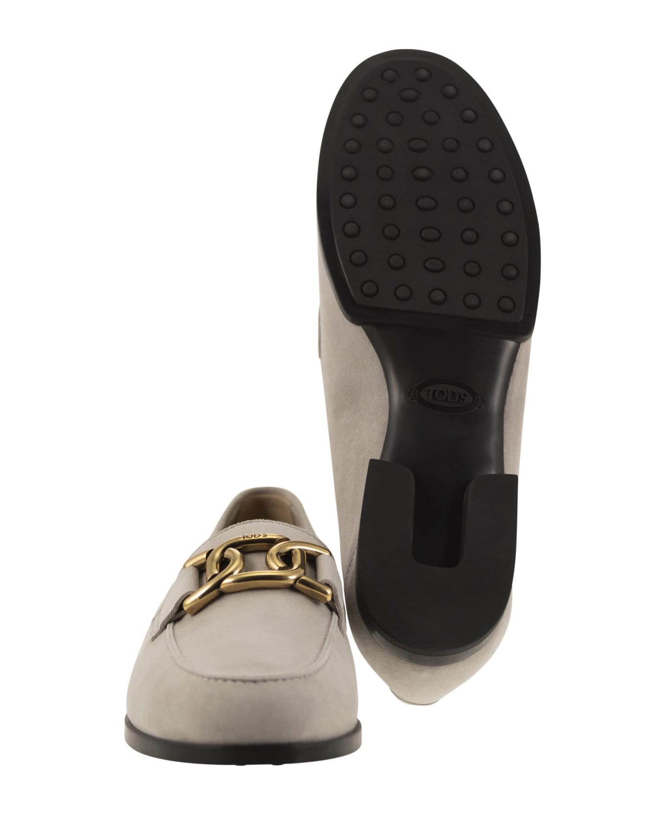 Tod's Moccasin In Nubuck With Metal Chain - Grey