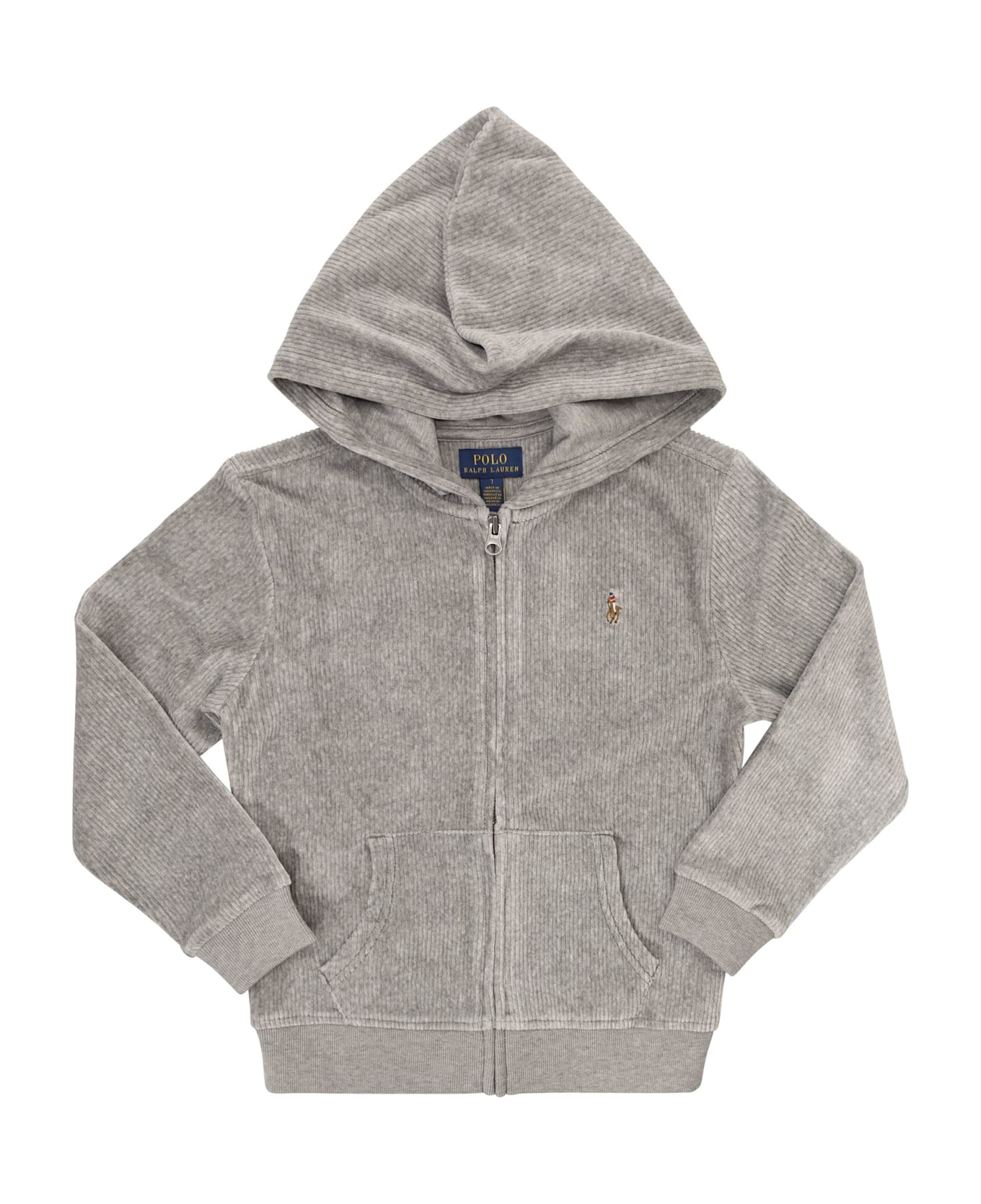 Polo Ralph Lauren Velvet Hooded Sweatshirt With Zipper - Grey