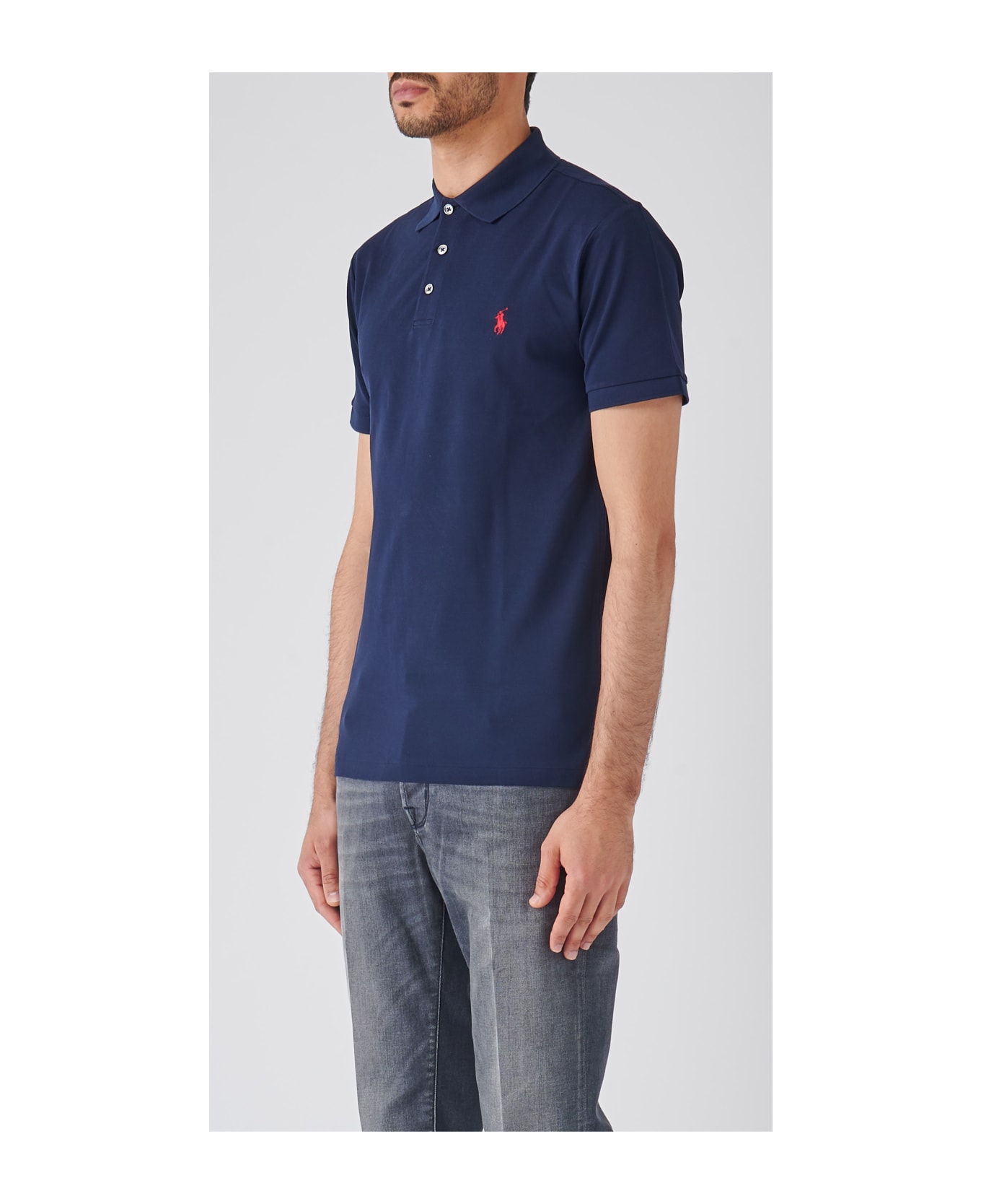 Polo Ralph Lauren Dark Blue Slim Fit Polo Shirt With Contrasting Pony - Blue