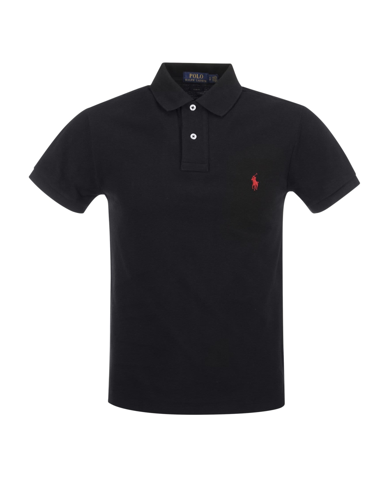 Polo Ralph Lauren Black And Red Slim-fit Pique Polo Shirt - 006 ポロシャツ