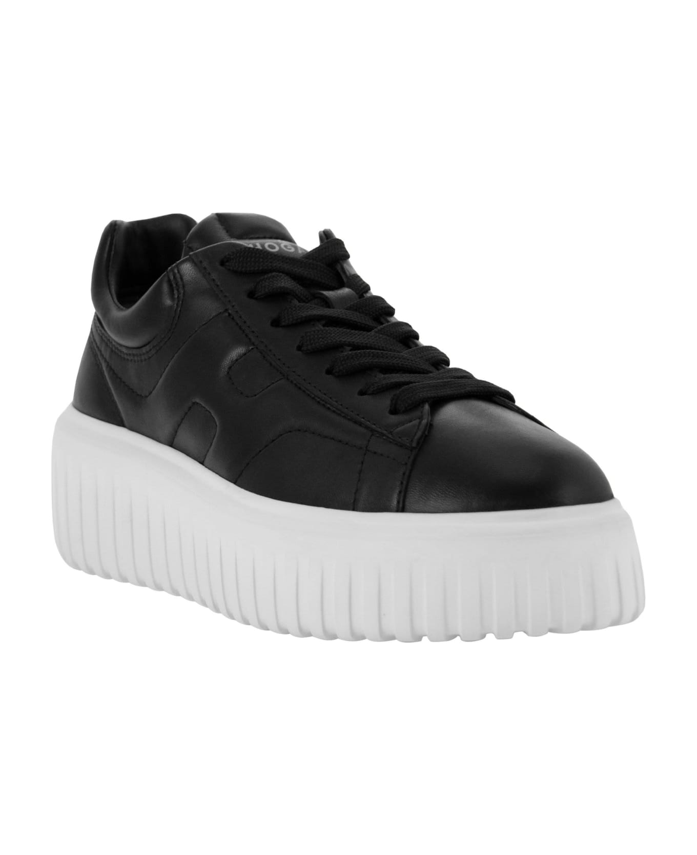 Hogan H-stripes Sneakers In Nappa Leather - Black/white