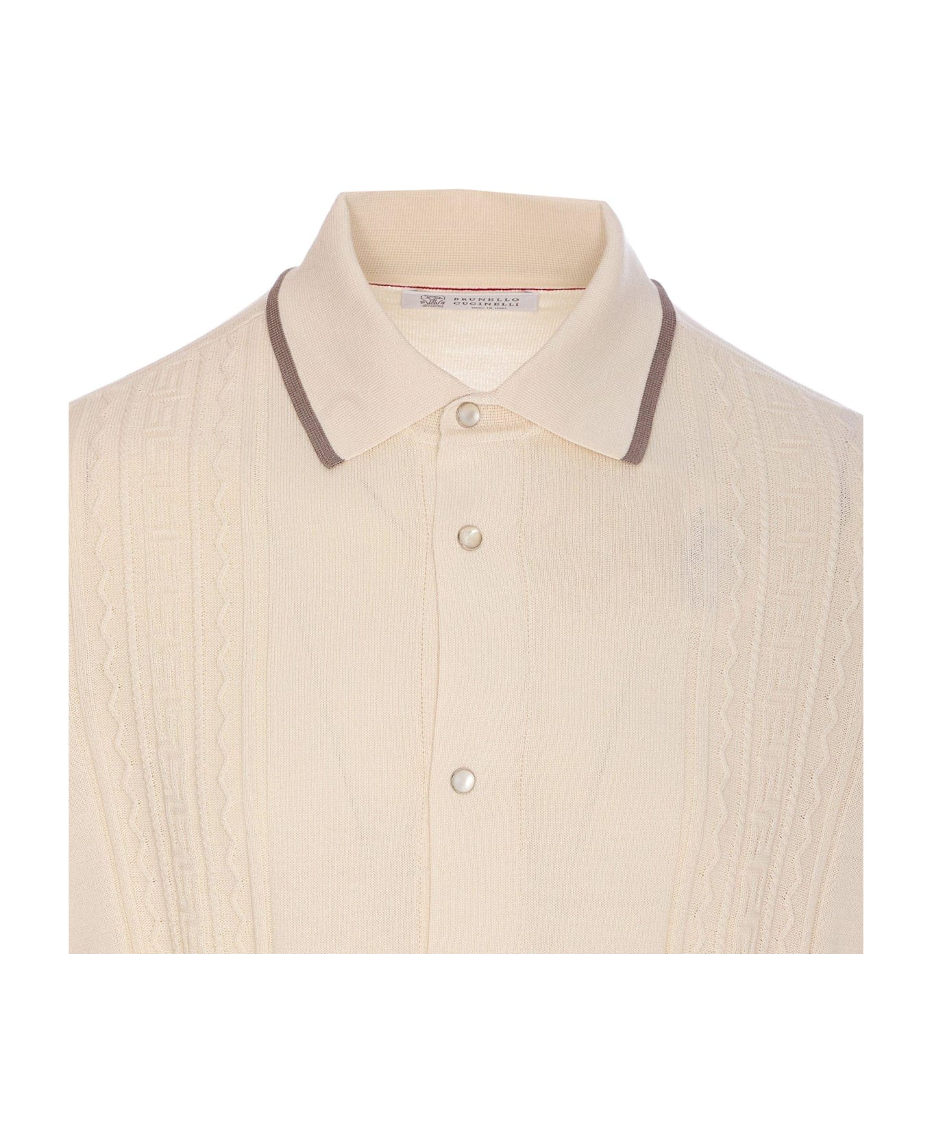 Brunello Cucinelli Geometric Jacquard Knitted Shirt - White
