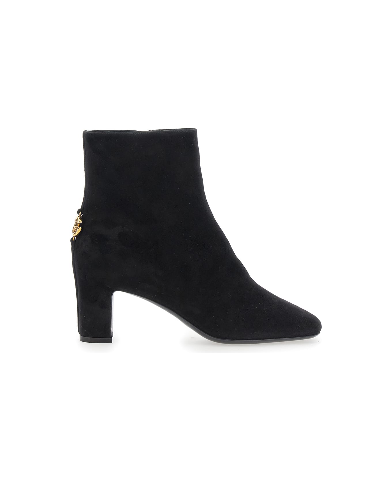 Dolce 
Gabbana Black Ankle Boots With Dg Logo Plaque On The Back In Suede Woman - Black