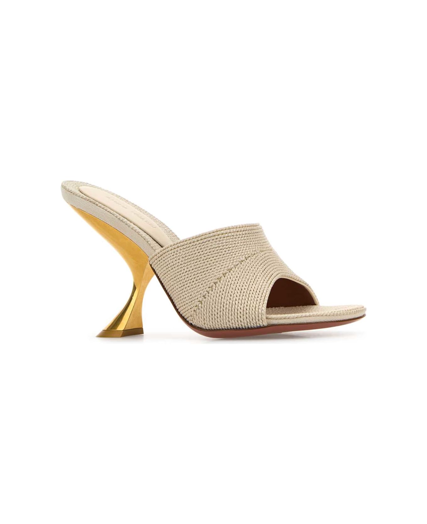 Amina Muaddi Sand Fabric Taylor Mules - WOVENBEIGEGOLDMETAL