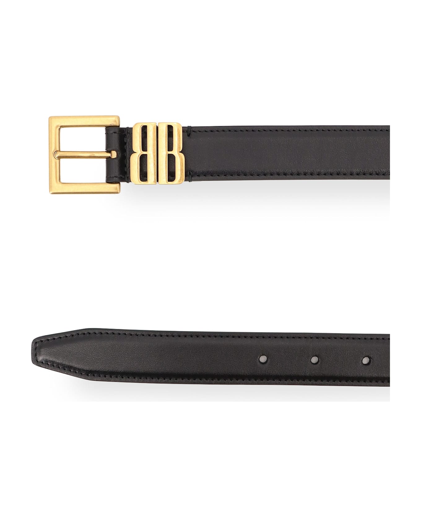 Balenciaga Leather Belt With Bb Editor Leather - Black ベルト