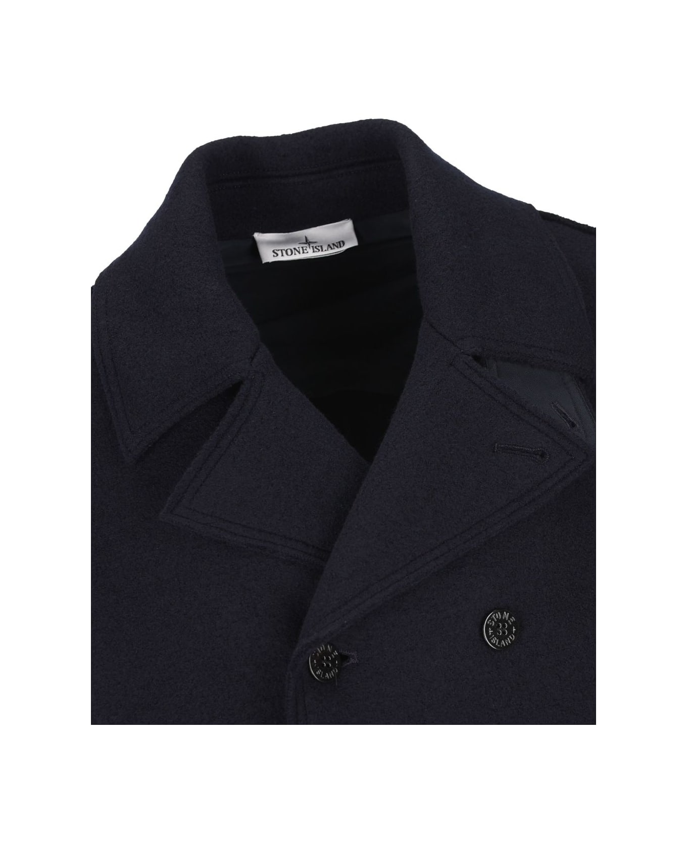 Stone Island Double-breasted Pea Coat - Blue