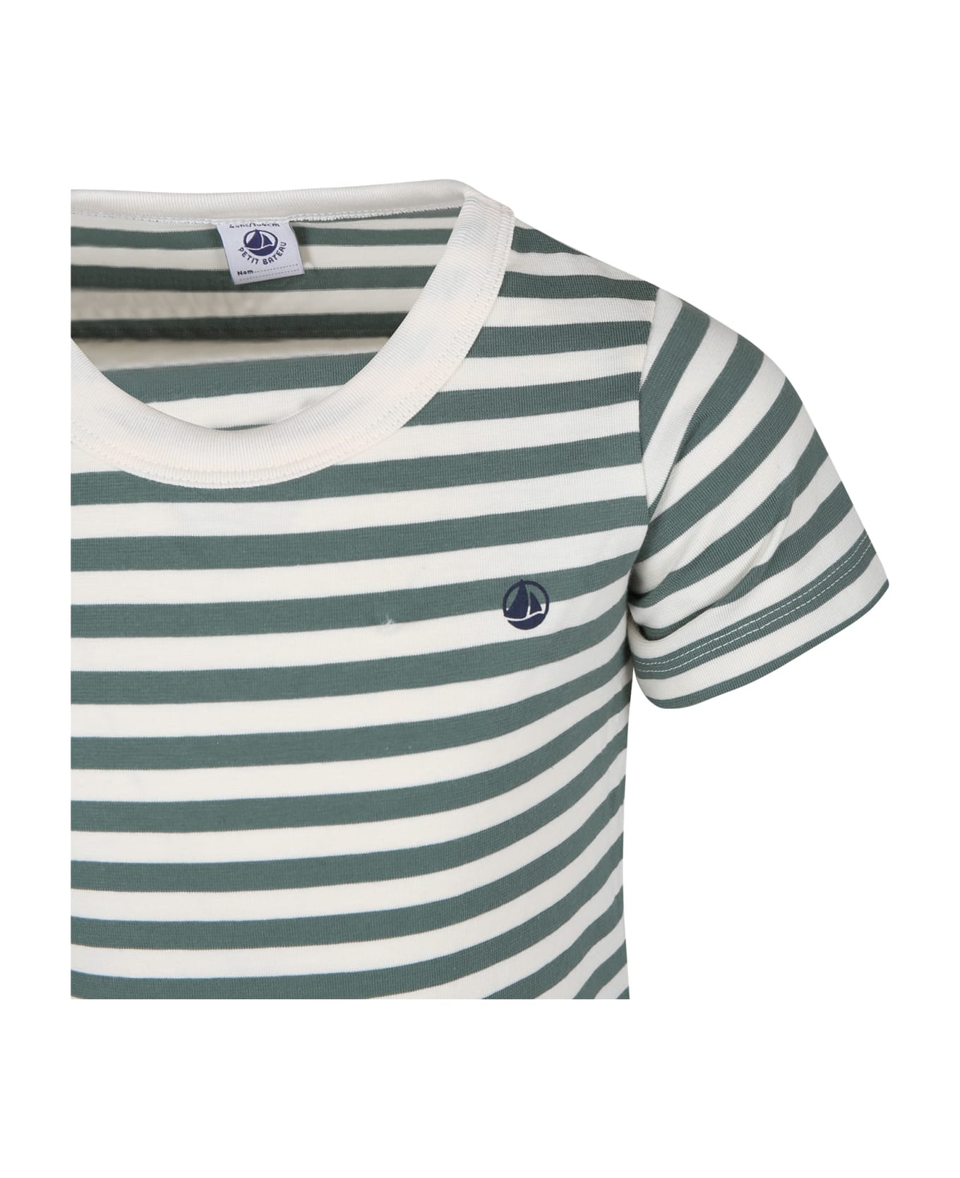 Petit Bateau Green T-shirt For Kids With Stripes - Green