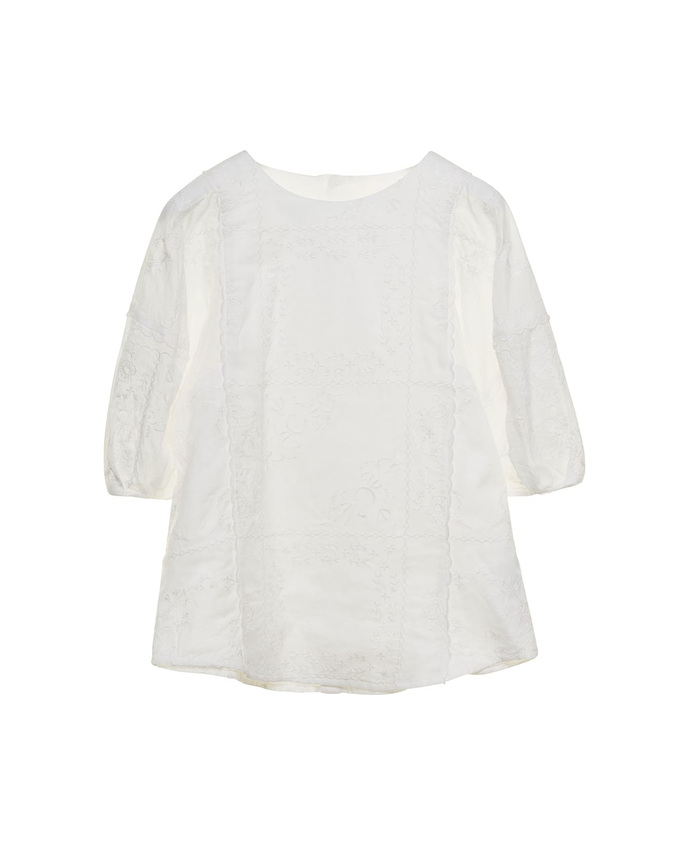 Chloé White Dress With Tonal Embroidery In Cotton Girl - White シャツ