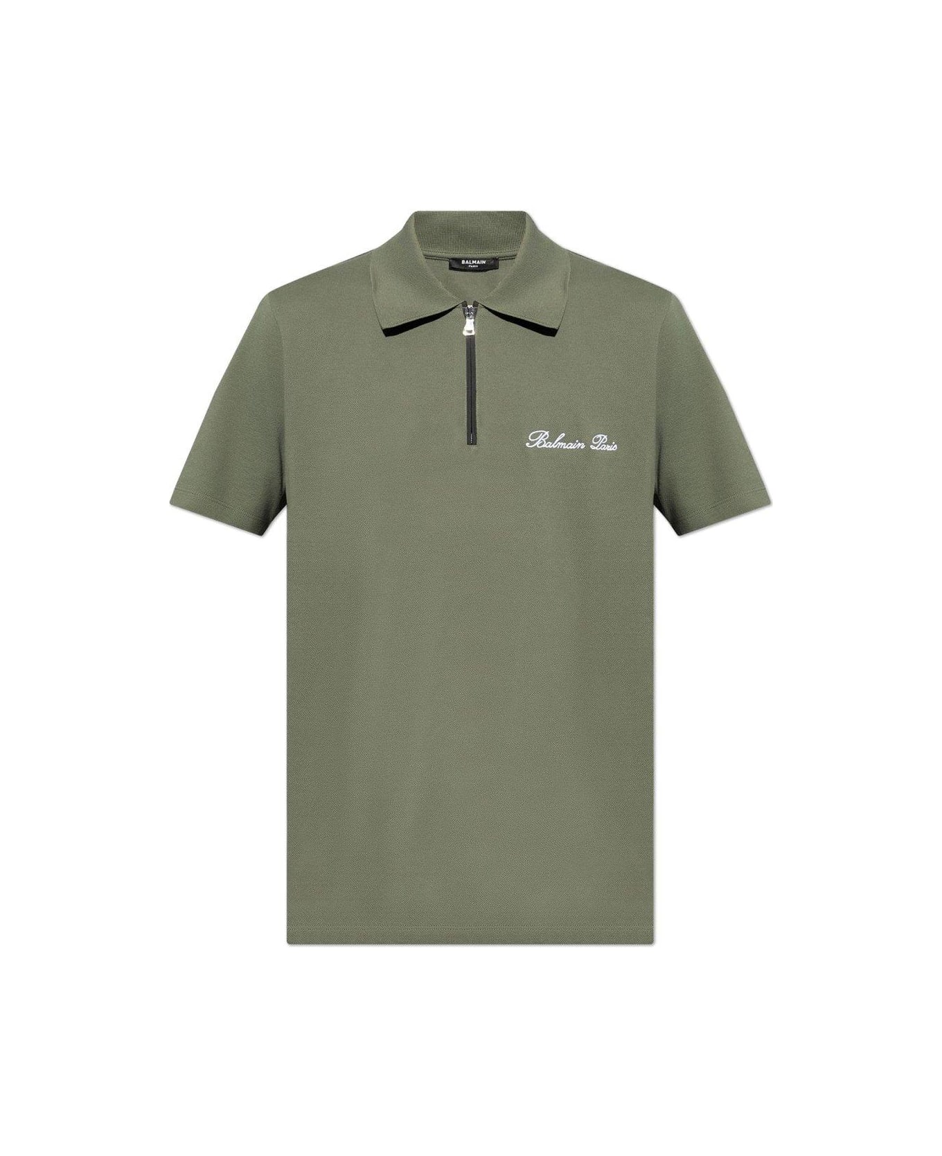 Balmain Logo Embroidered Short-sleeved Polo Shirt - Kaki