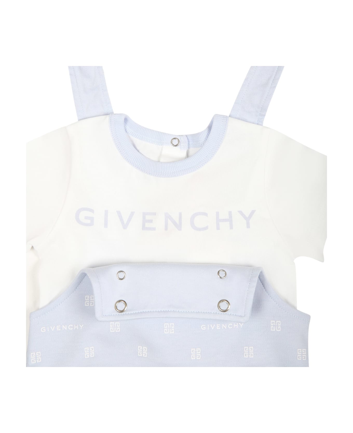 Givenchy Light Blue Romper For Baby Boy With Logo - Light Blue ボディスーツ＆セットアップ
