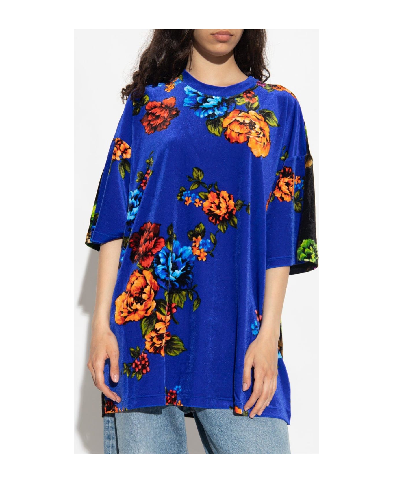 VETEMENTS Floral Printed Round-neck T-shirt - BLUE シャツ