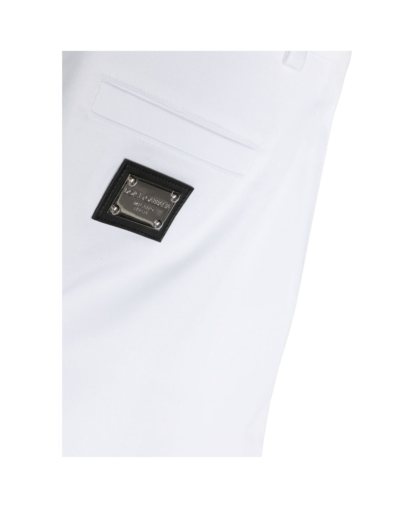 Dolce & Gabbana White Cotton Blend Bermuda Shorts With Logo Application - White