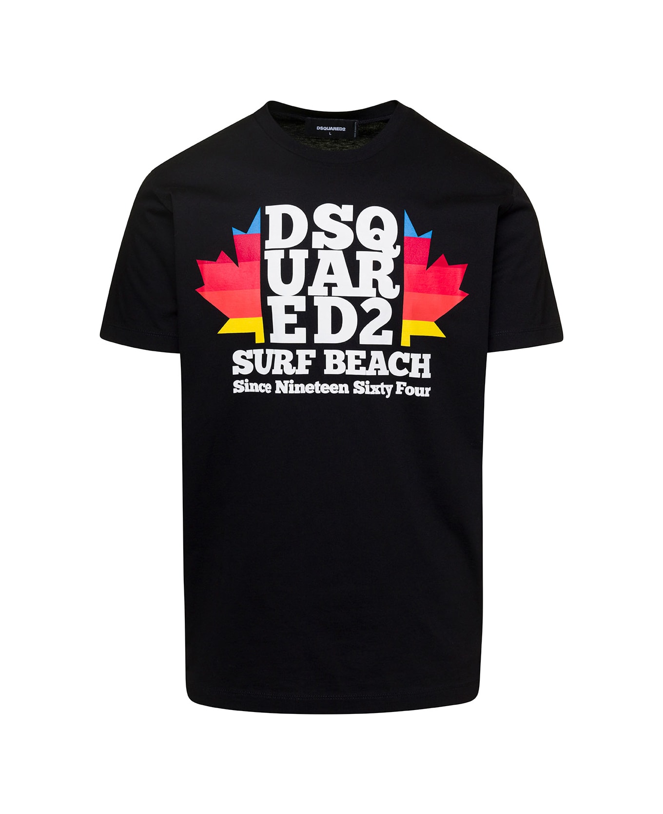 Dsquared2 Black Crewneck T-shirt With D2 Surf Beach Logo On The Chest In Cotton Man - Black