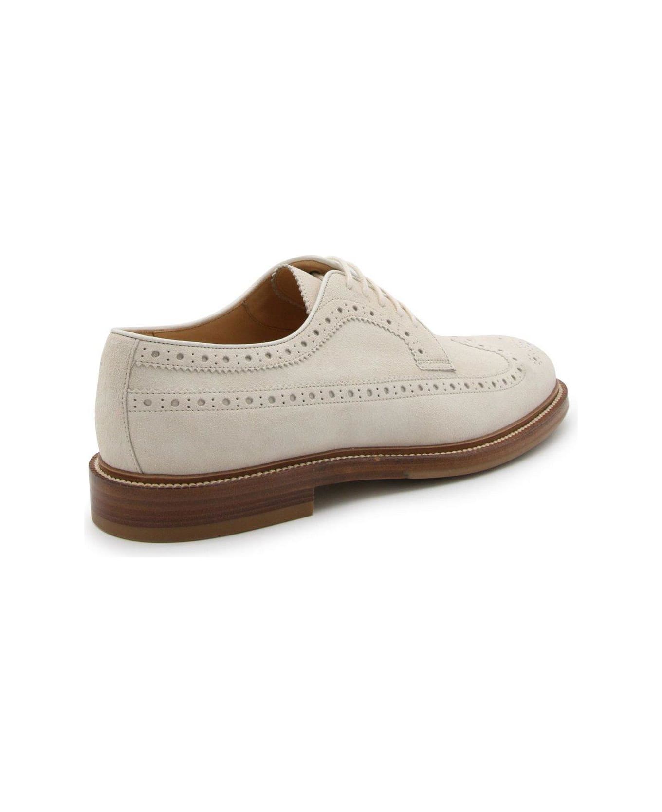 Brunello Cucinelli Perforated-embellished Lace-up Derby Shoes - White