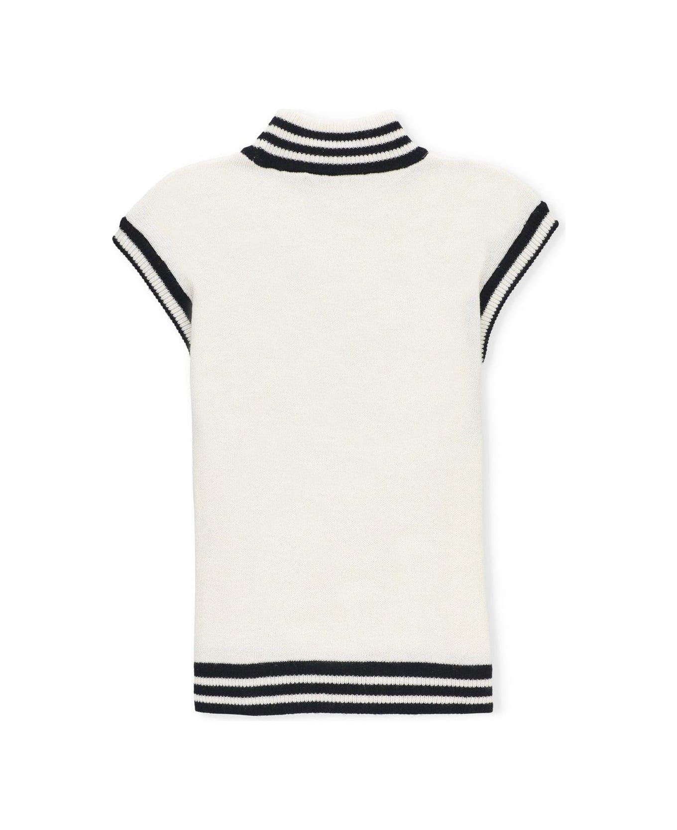 Balmain Logo-intarsia Sleeveless Jumper - Ivory/black