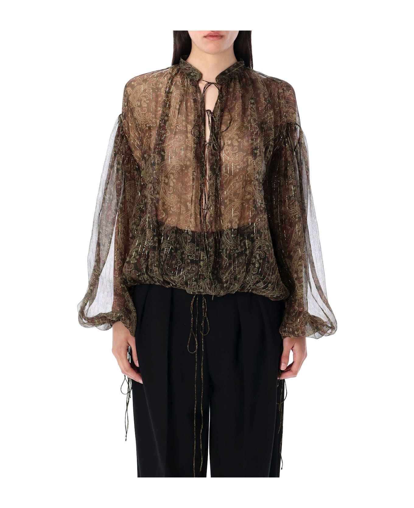 Saint Laurent Cashmere Print Blouse - KAKI BORDEAUX