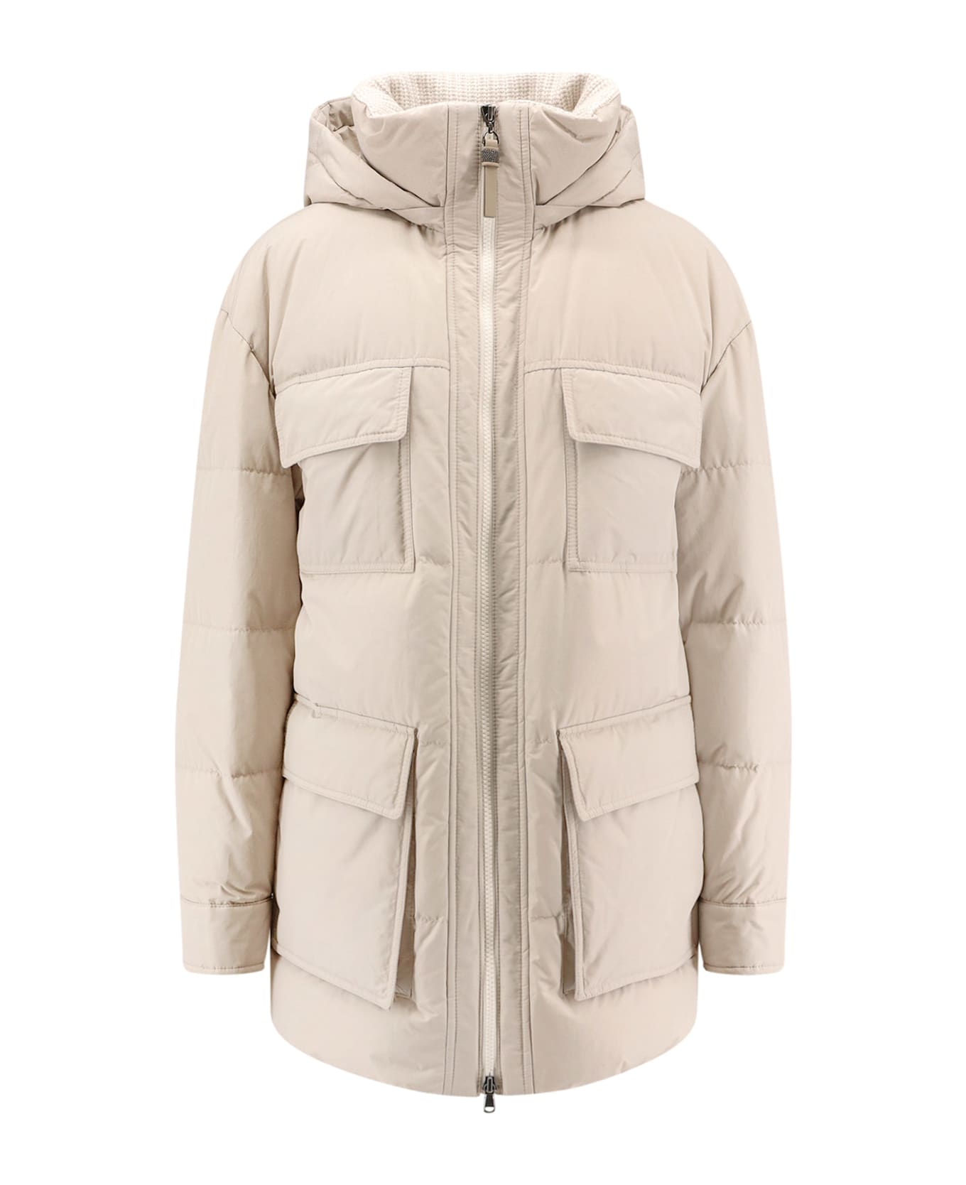 Brunello Cucinelli Nylon And Cotton Hooded Down Jacket - DOVE GREY