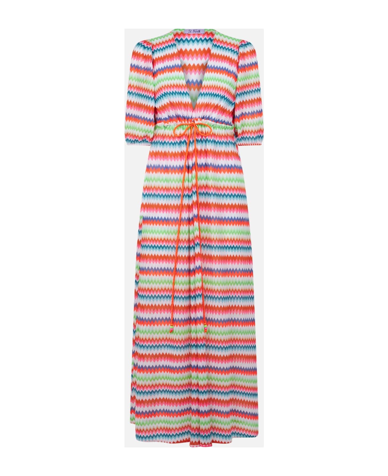MC2 Saint Barth Chevron Raschel Knit Long Beach Dress Bliss With Striped Pattern - MULTICOLOR 水着
