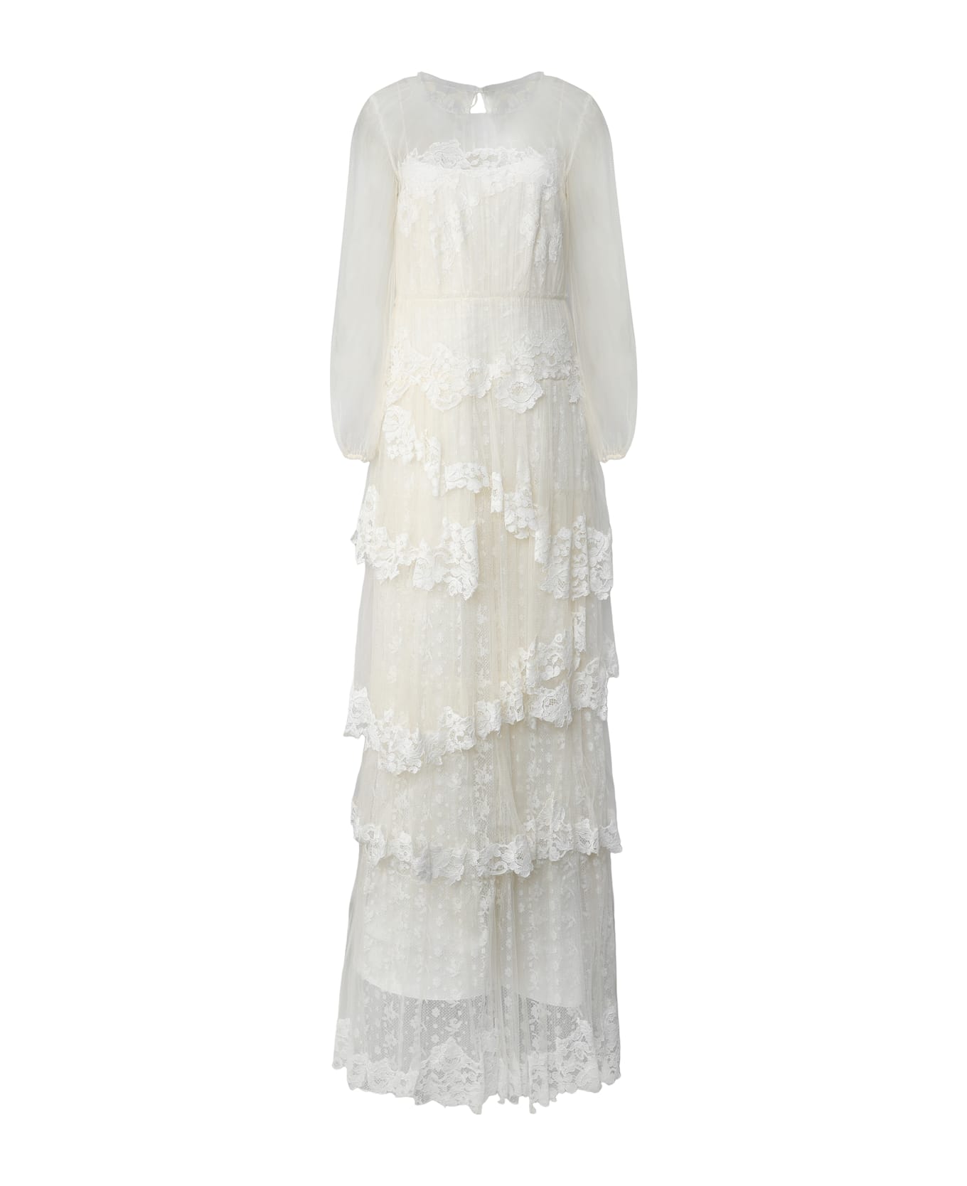Alberta Ferretti I Live In Silk With Lace Inserts. - White