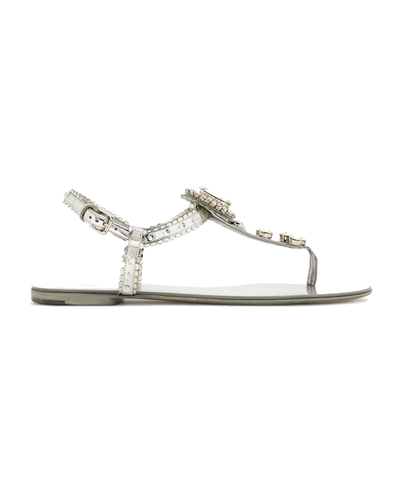 Dolce & Gabbana Crystal Leather Sandals - Silver