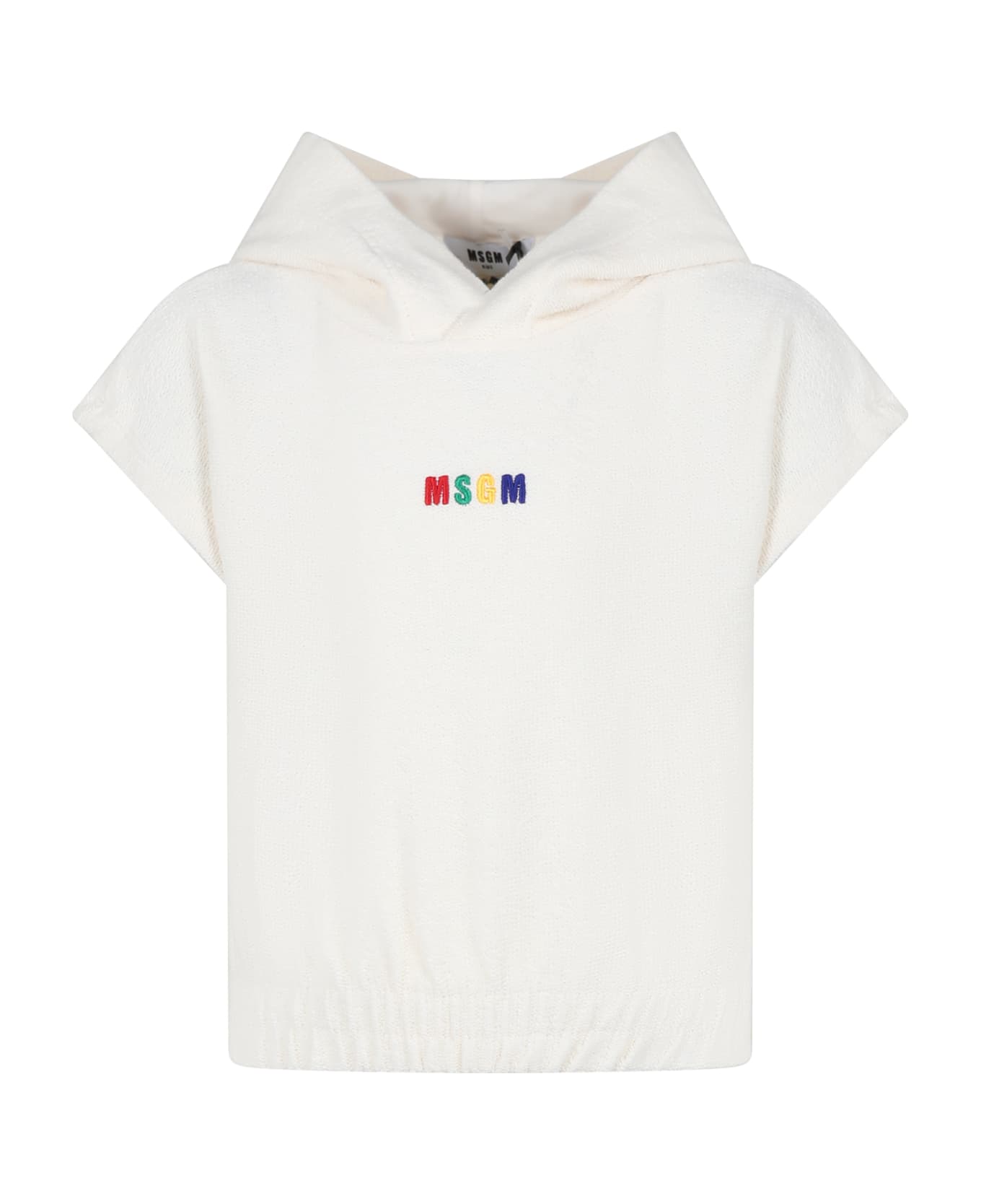 MSGM Ivory Cropped Sweatshirt For Girl With Logo - Ivory