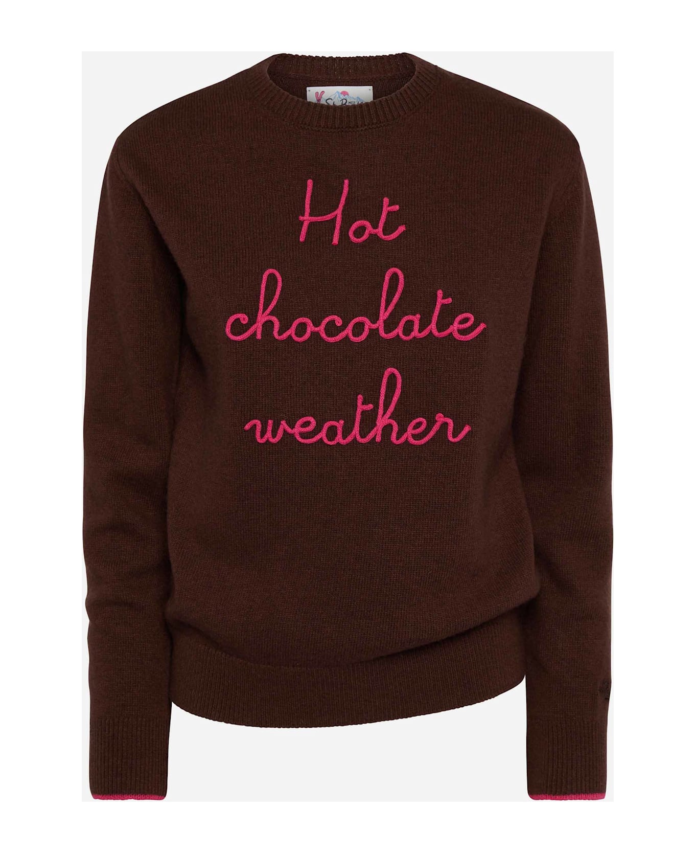 MC2 Saint Barth Brown Sweater New Queen With Hot Chocolate Weather Embroidery - BROWN