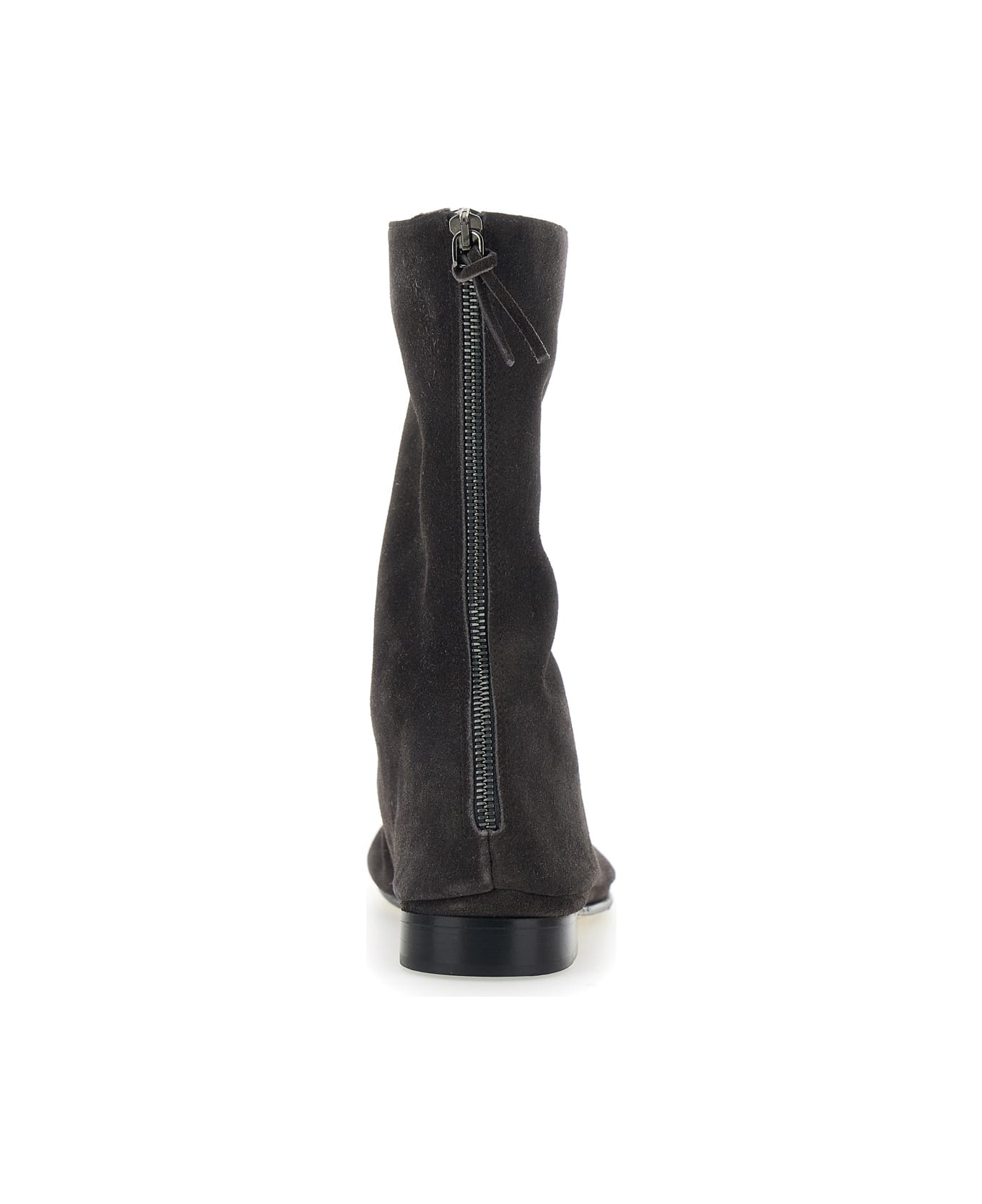 Alberta Ferretti Brown Ankle Boots With Zip On The Back In Suede Woman - Brown