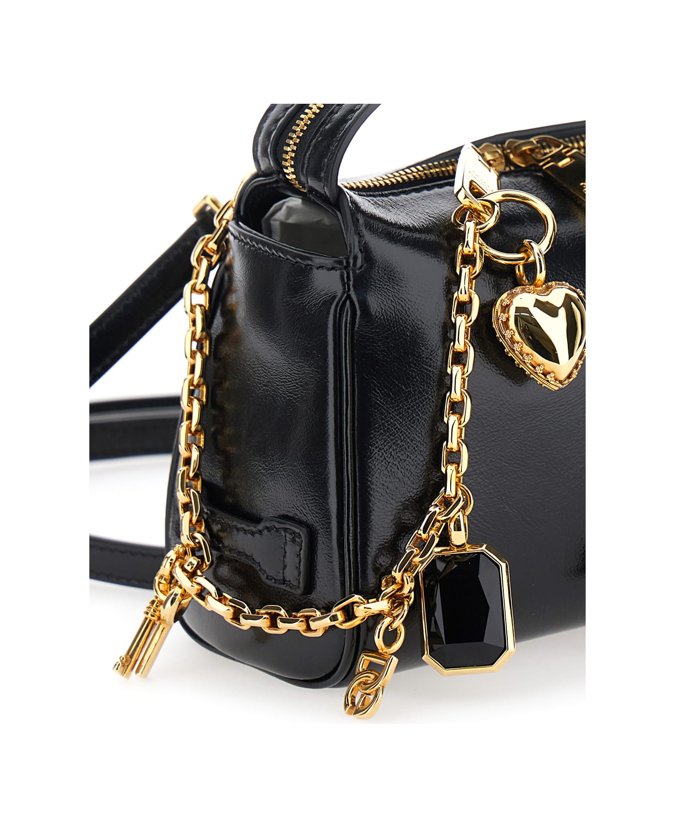Dolce & Gabbana 'vittoria' Black Mini Handbag With Adjustable And Removable Shoulder Strap And Charm On The Front In Leather Woman - Black