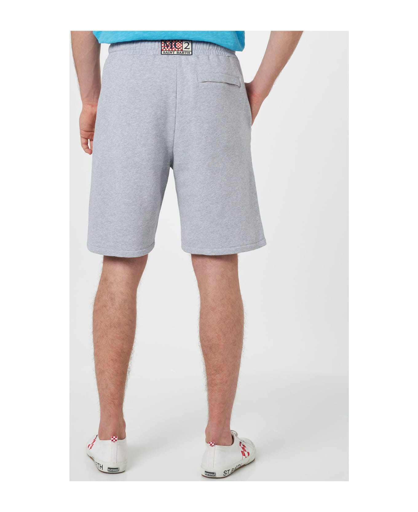 MC2 Saint Barth Man Mélange Grey Cotton Fleece Bermuda Shorts Randle - GREY