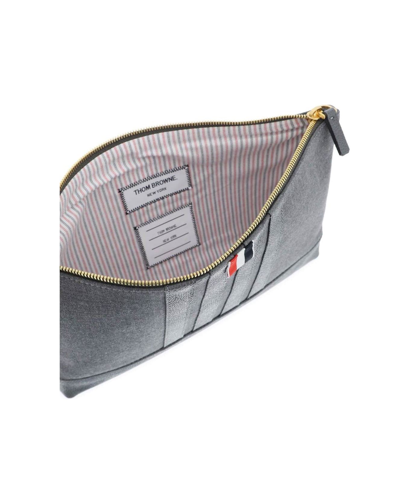 Thom Browne 4-bar Zipped Wash Bag - Med Grey