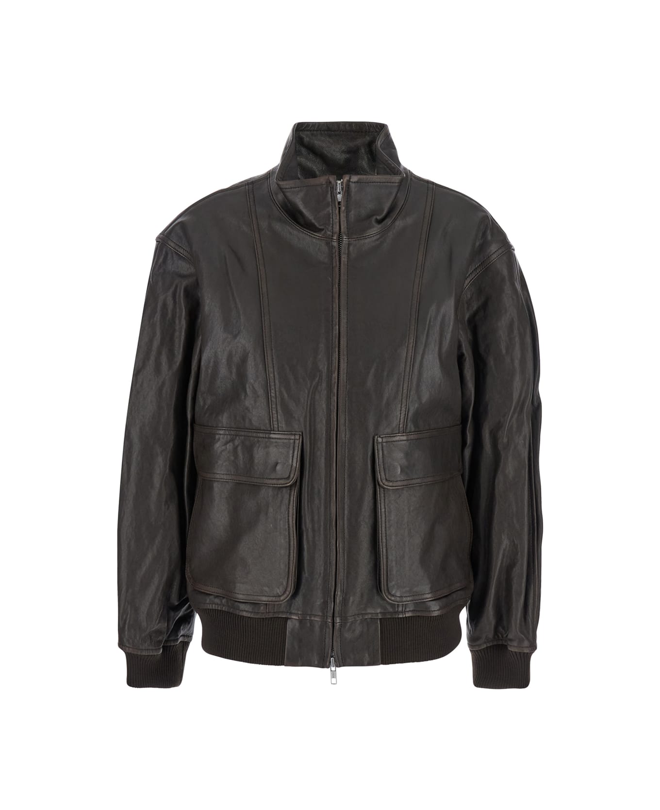 Dunst Brown Jacket With Two Front Pockets And Distressed Effect In Leather Woman - Brown