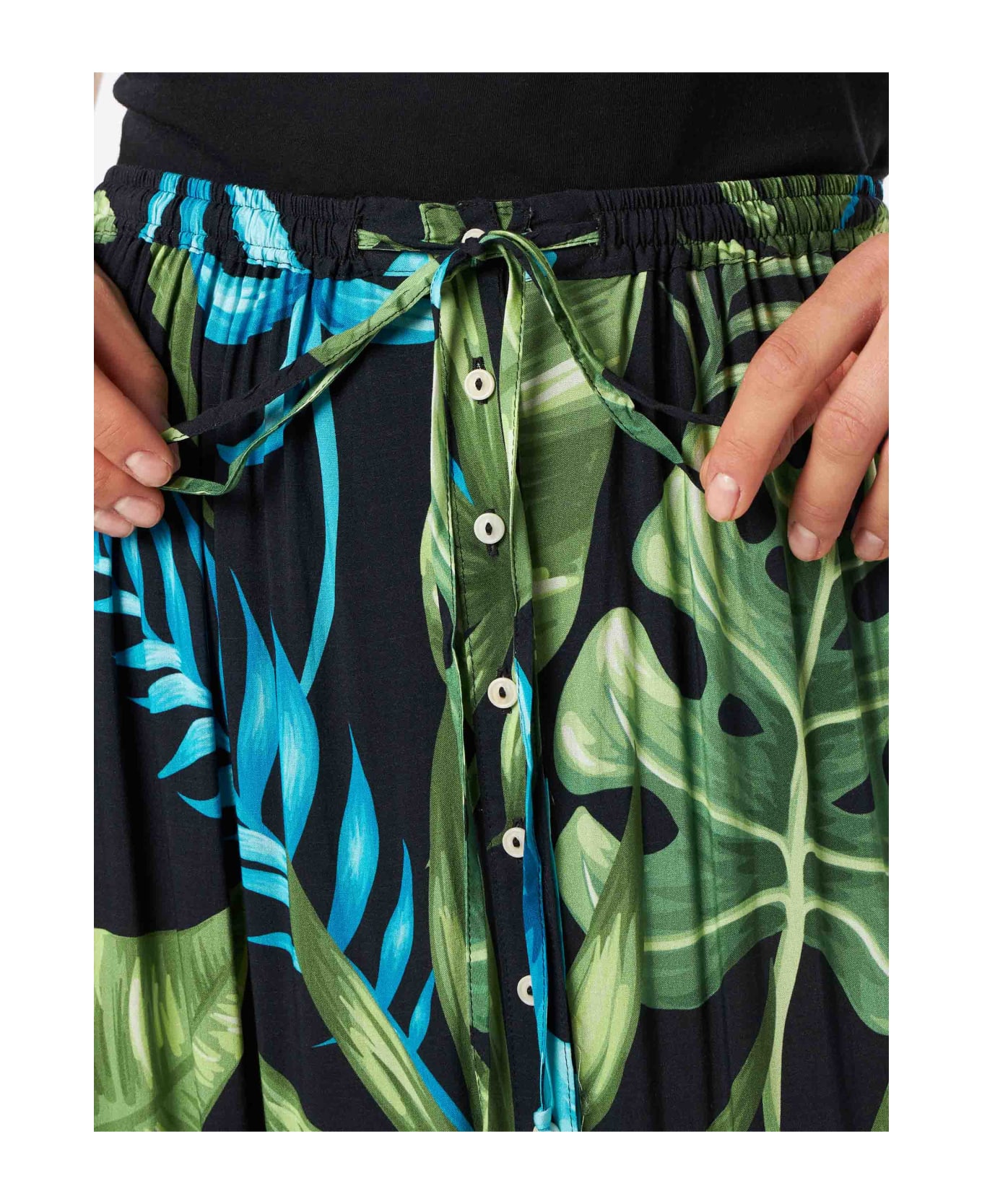 MC2 Saint Barth Woman Long Skirt With Tropical Print - BLACK