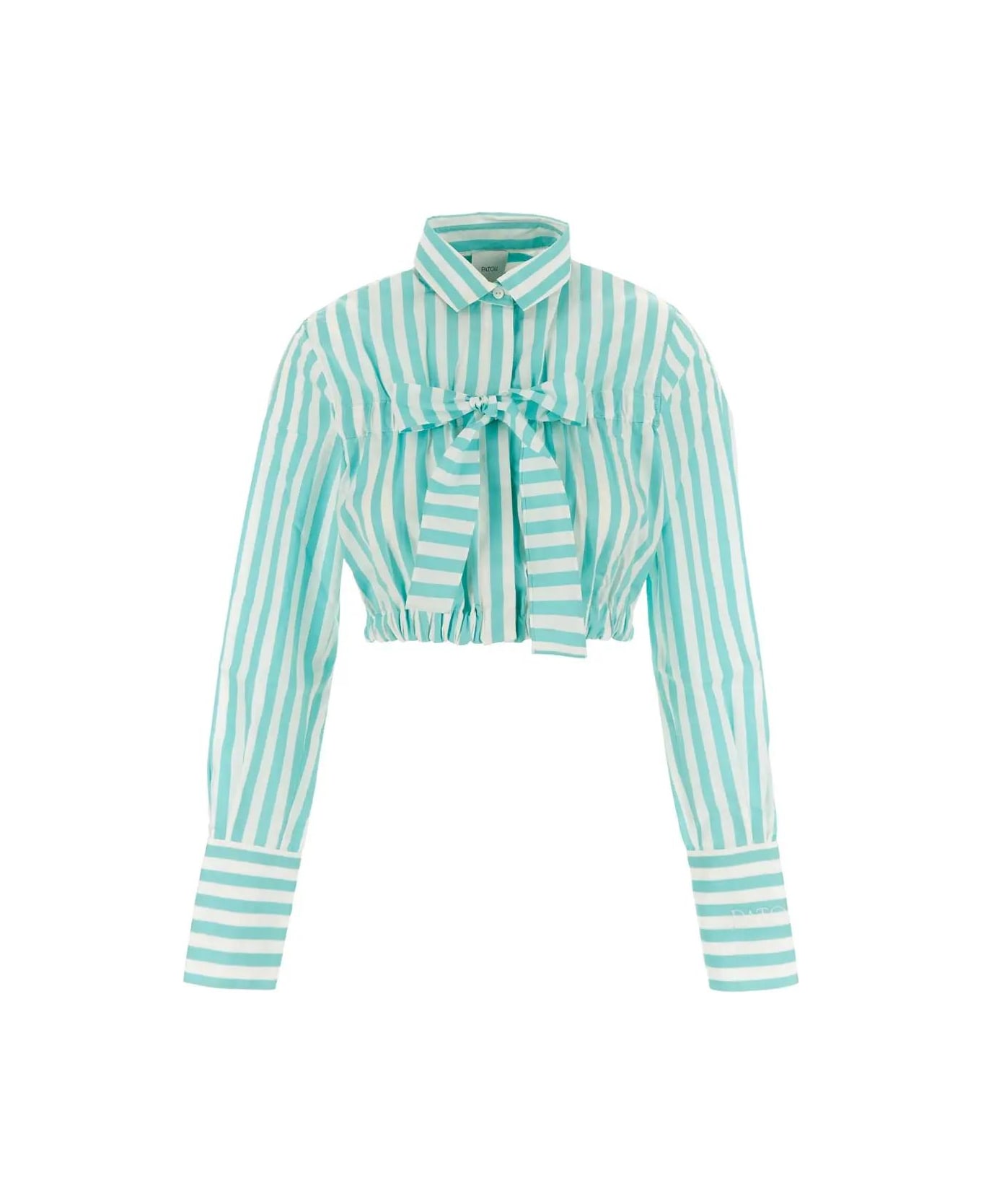 Patou Cropped Bow Shirt - White and green