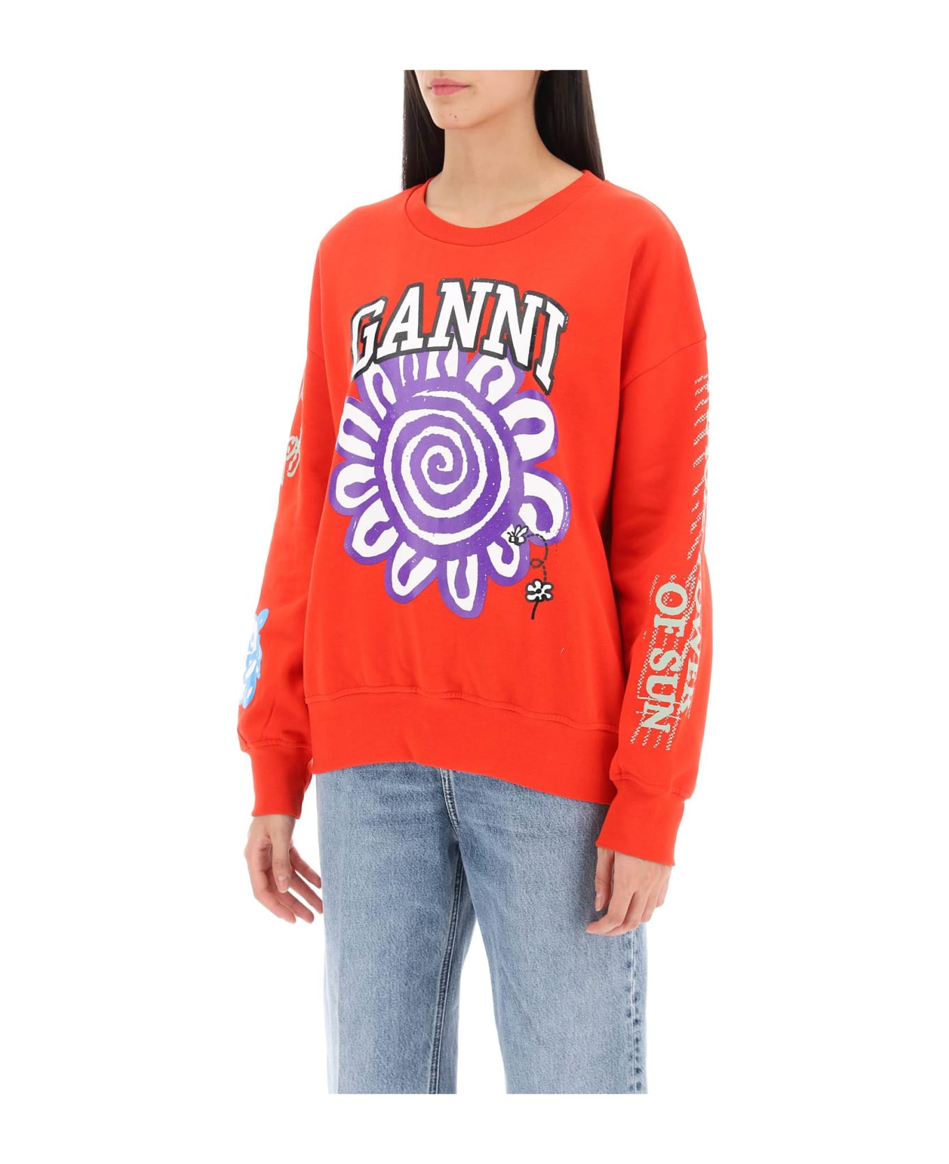 Ganni Sweatshirt With Graphic Prints - Orange
