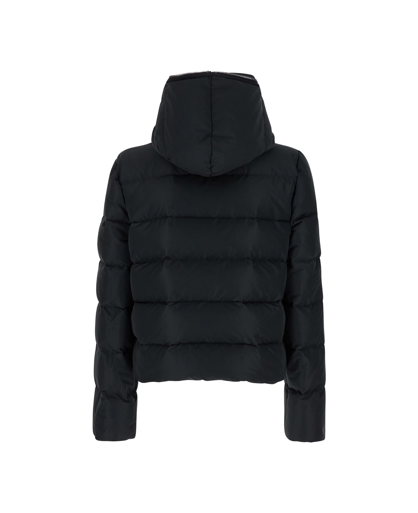 Rick Owens Black Cropped Hooded Down Jacket With Zip In Tech