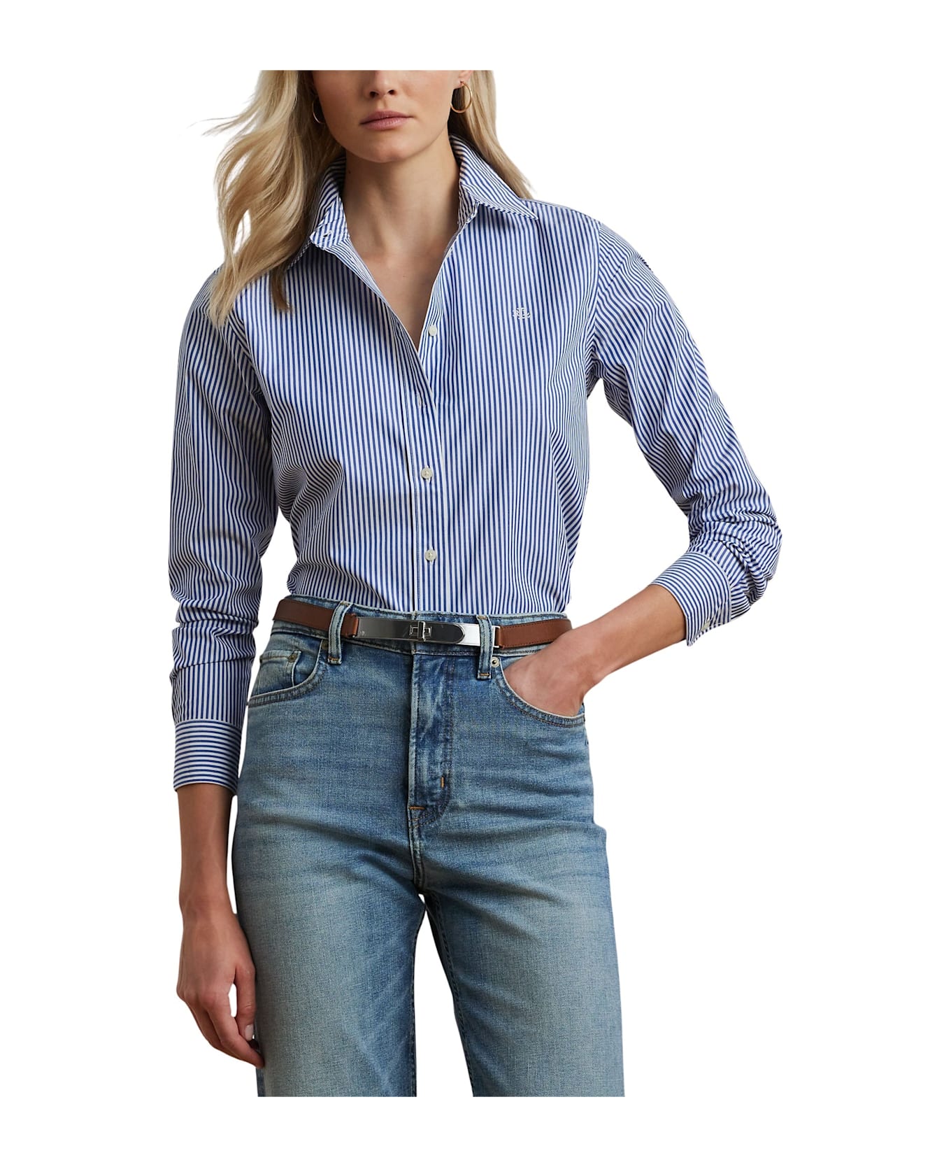 Ralph Lauren Jamelko Long Sleeve Button Front Shirt - Blue White