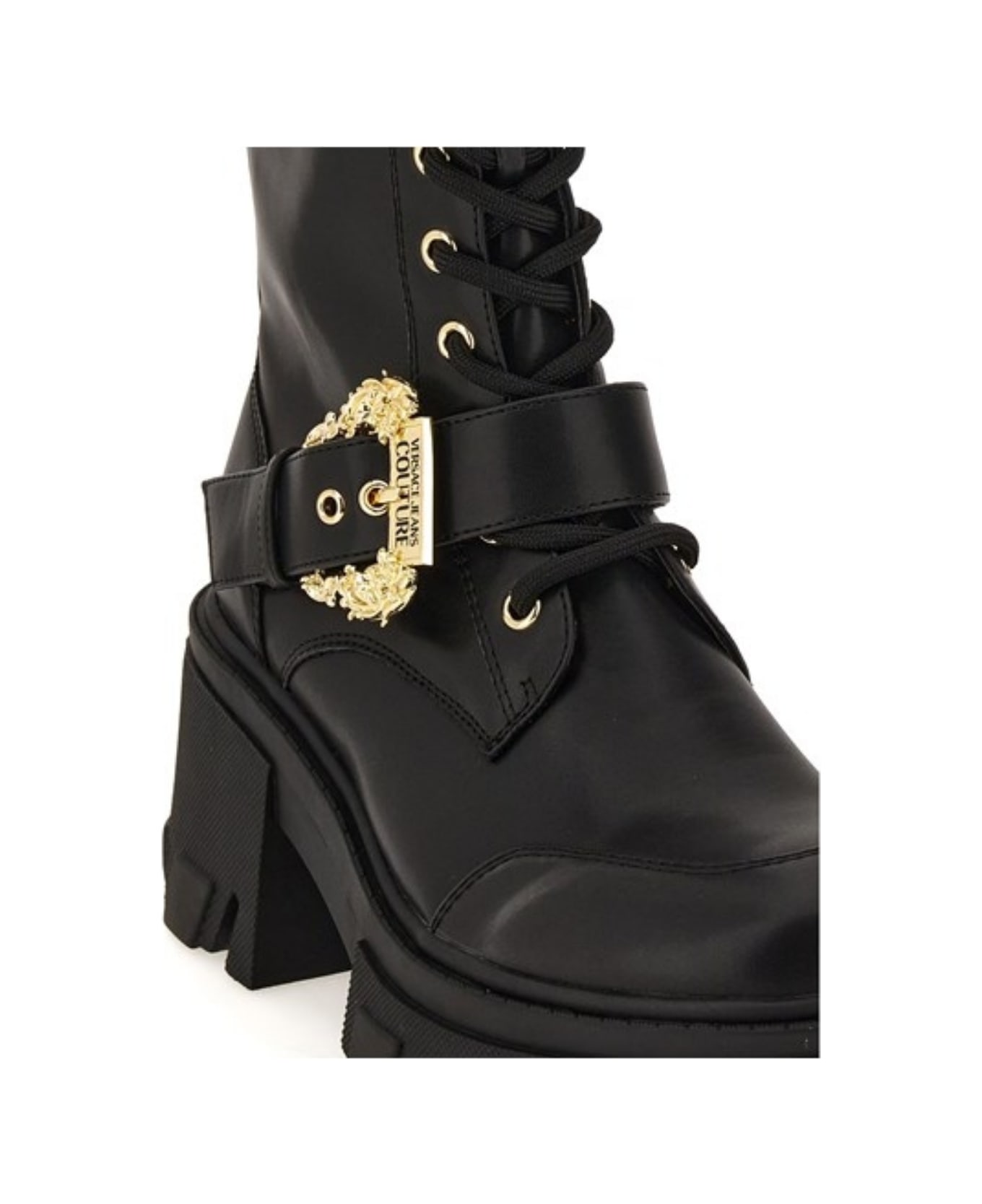 Versace Jeans Couture Ankle Boots With Gold Buckle - Black