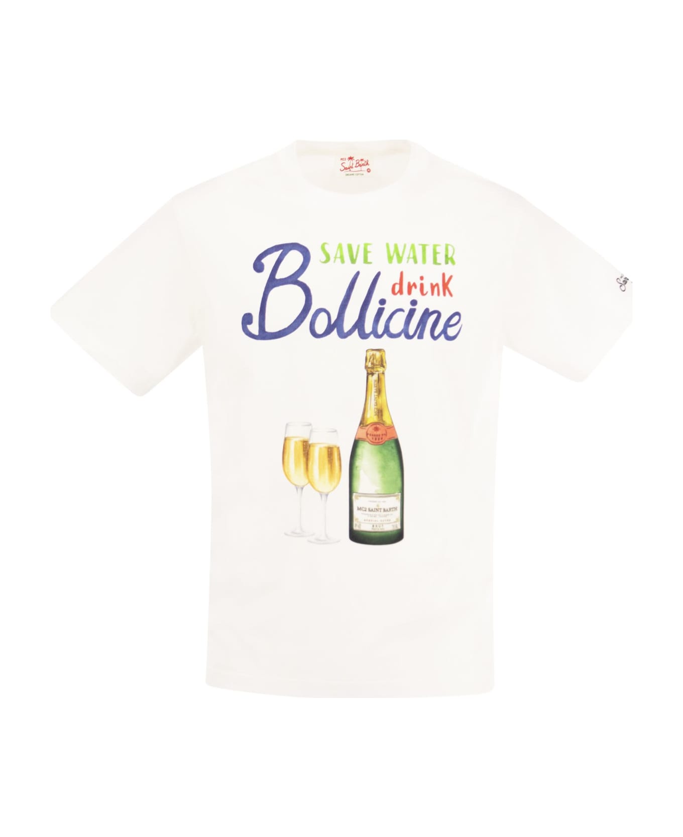 MC2 Saint Barth Cotton T-shirt With Drink Bollicine Print - White シャツ