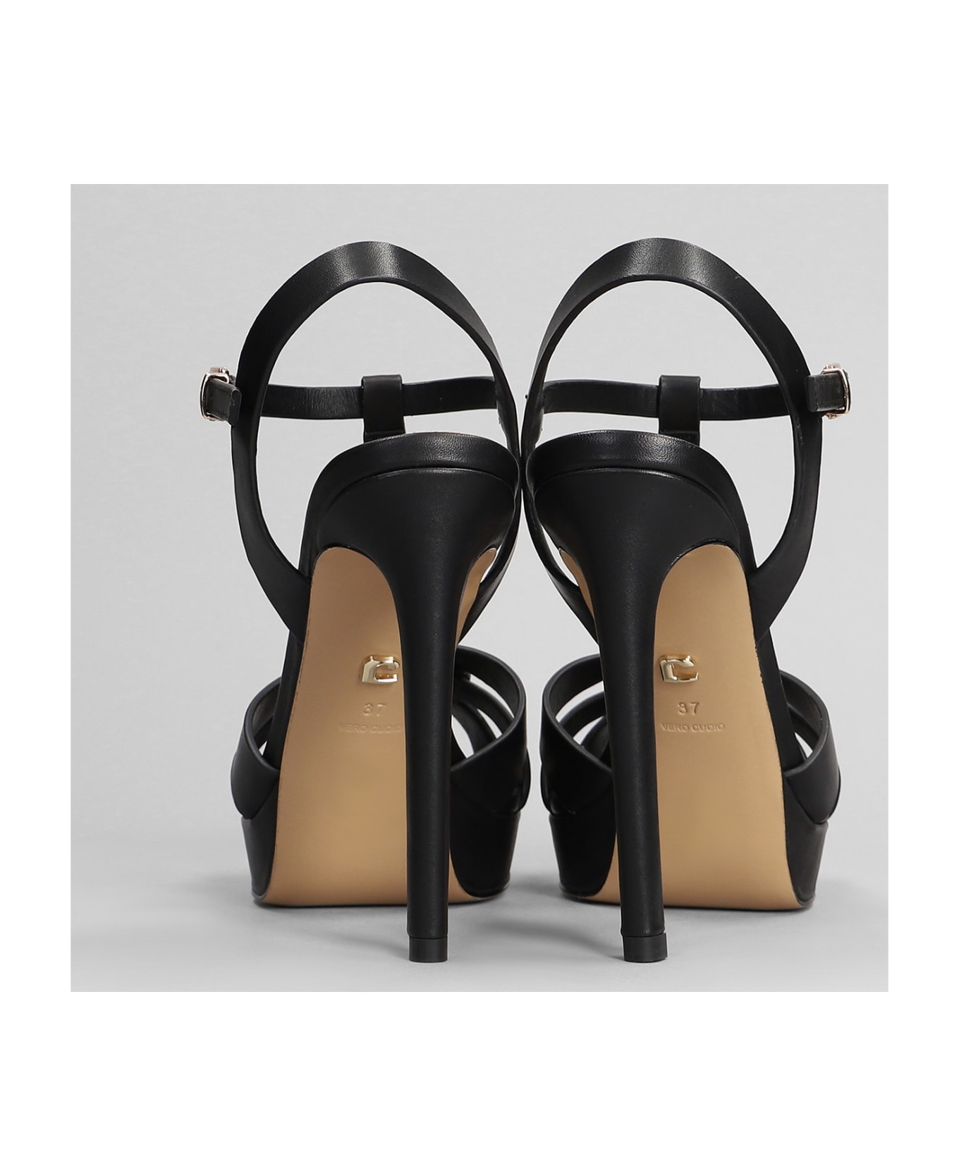 Lola Cruz Aria Platform Sandals In Black Leather - black
