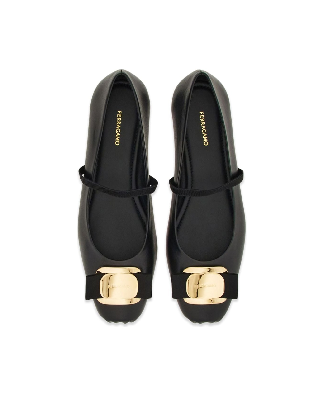 Ferragamo Vara Leather Ballets - Black