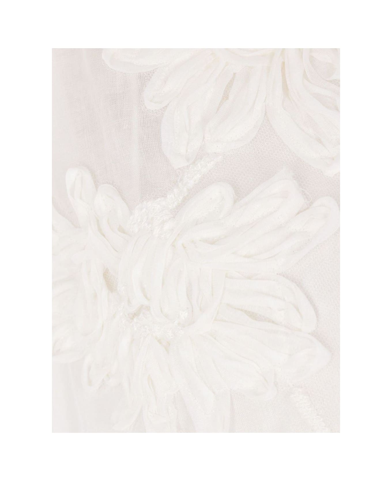 Ermanno Scervino Handmade Ribbon Floral Embroidery Oversized Muslin Shirt - Snow white