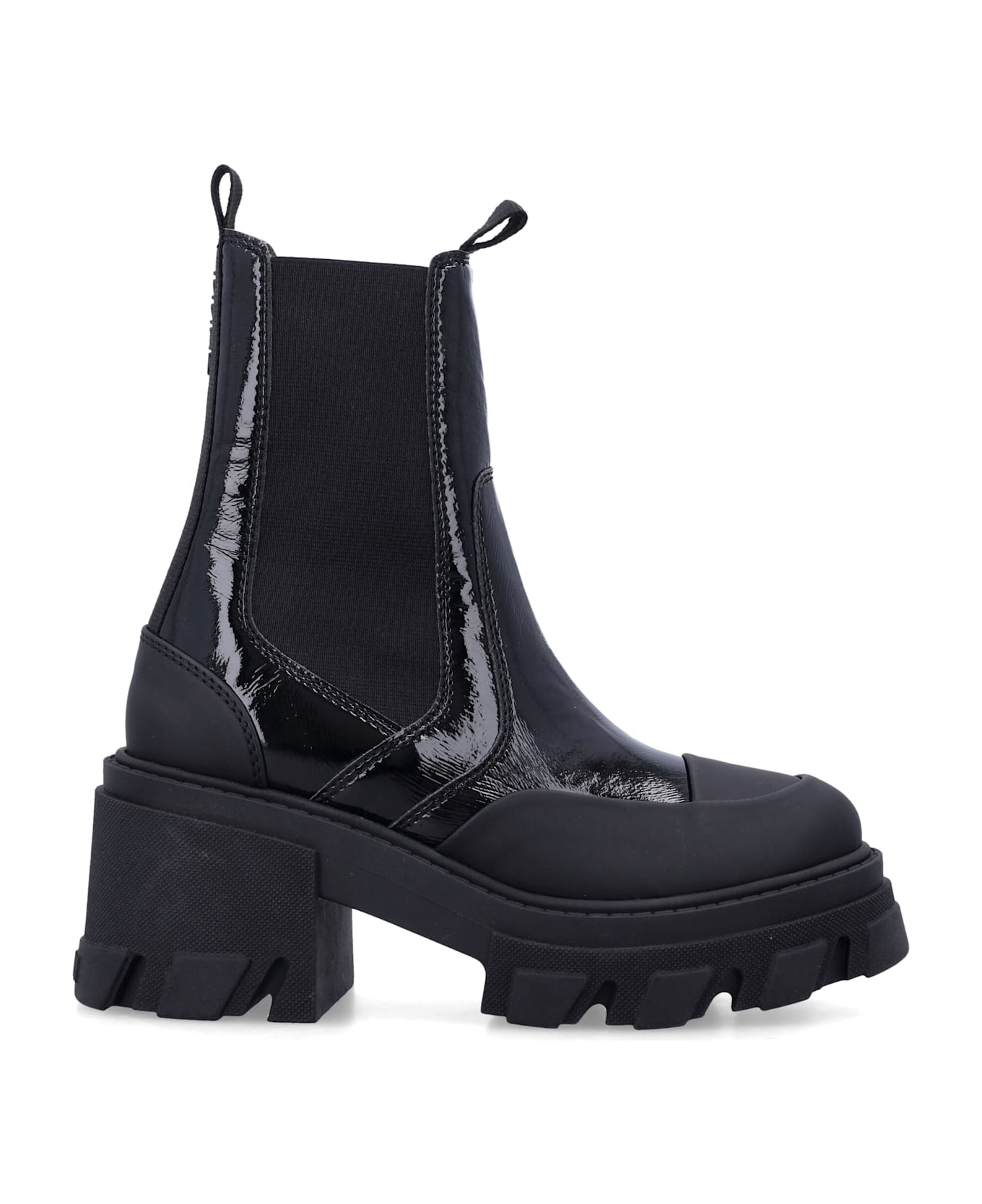 Ganni Cleated Heeled Mid Chelsea Boots - BLACK
