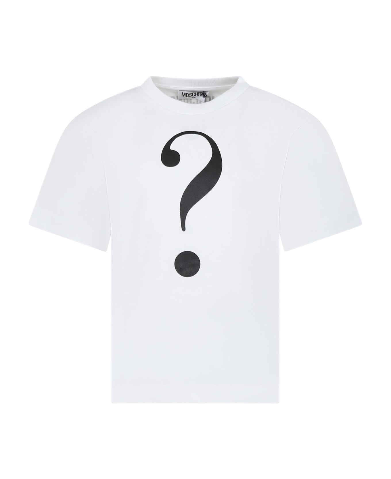 Moschino White T-shirt For Kids With Question Mark - White
