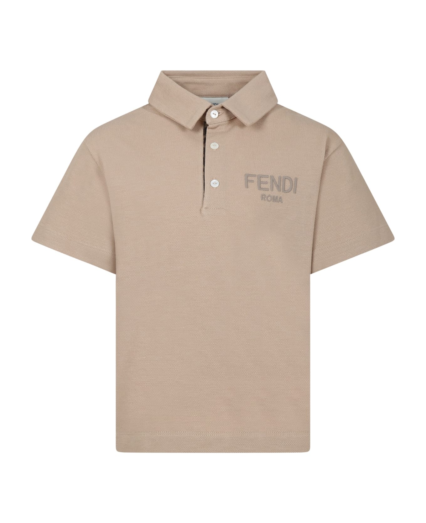 Fendi Beige Polo Shirt For Boy With Logo - Beige Tシャツ＆ポロシャツ