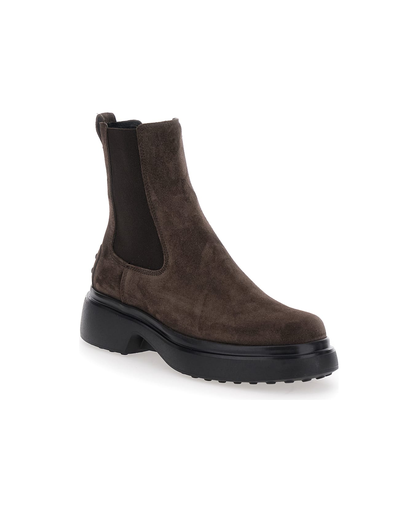 Tod
s Bronw Ankle Boots With Elastic Details On The Side And Chunky Sole In Suede Woman - Brown