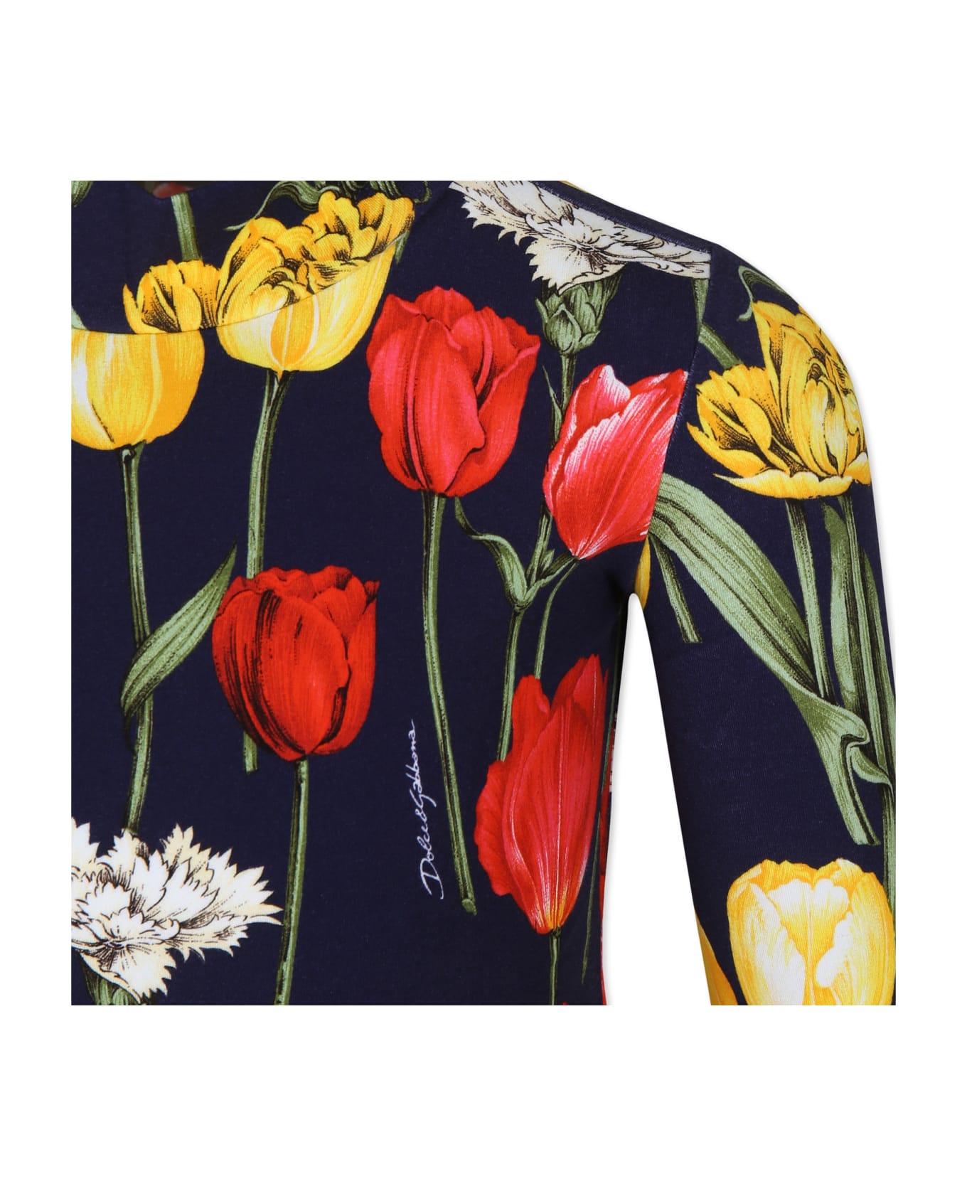 Dolce & Gabbana Blue Turtle-neck With Tulip Print For Girl - Blue