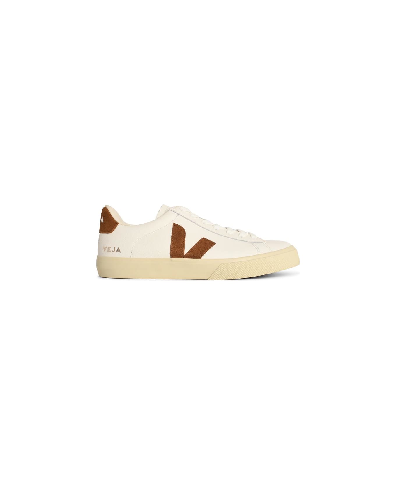 Veja 'campo' White Leather And Cognac Sneakers - White